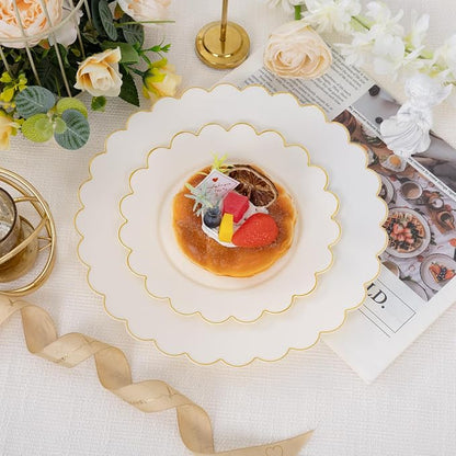 100pcs Scalloped Ivory Gold Plastic Plates, Elegant Party Plates | Includes 50 - Image 9
