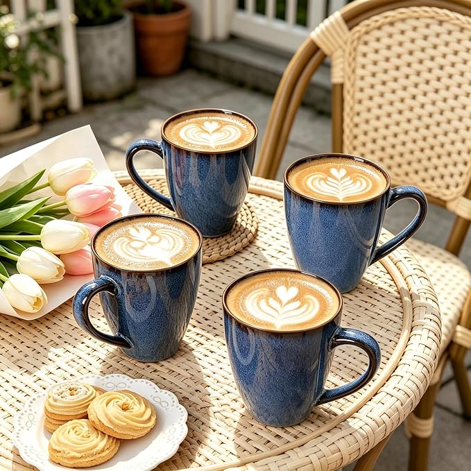 MONITO 17 OZ Coffee Mugs Set of 6, Large Ceramic Blue Coffee Mugs Set - Image 3