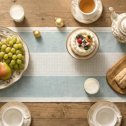 Artoid Mode Ice Blue Farmhouse Rustic Table Runner, Seasonal Macrame Fabric - Image 3