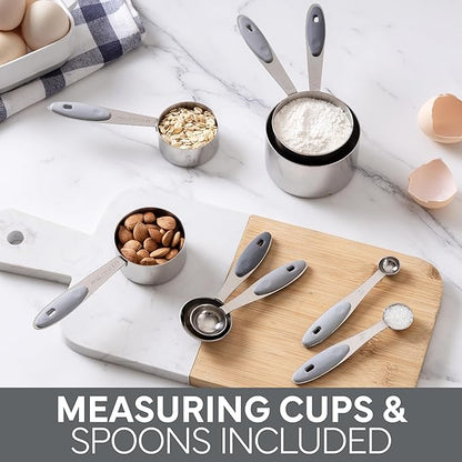 COOK WITH COLOR Stainless Steel Mixing Bowls Set and Measuring Cups - Nesting Bowls with Non-Slip Bottom and Easy-Grip Handles, Grey, 11 Pieces