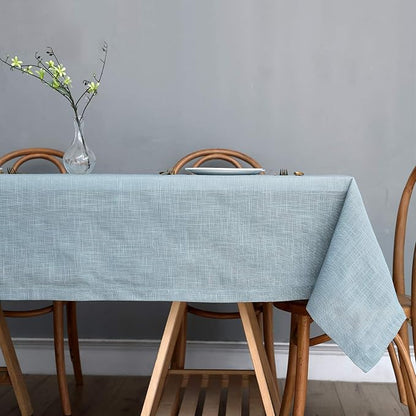maxmill Lux Faux Linen Table Cloth with Slubby Texture Wrinkle Resistant Anti-Shrink Soft Tablecloth for Kitchen Dining Tabletop for Banquet Parties Event Dinner Rectangle 52 x 70 Inch Slate Blue