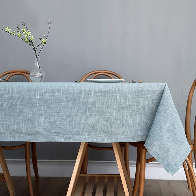 maxmill Lux Faux Linen Table Cloth with Slubby Texture Wrinkle Resistant Anti-Shrink Soft Tablecloth for Kitchen Dining Tabletop for Buffet Banquet Parties Rectangle 60 x 140 Inch Slate Blue