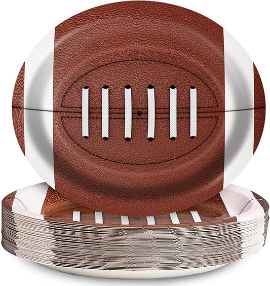 Football Oval Paper Plates 10" x 12",Large Disposable Heavy Duty Paper Plates American Sport Platters Rugby Bowls for Birthday Sports Event Gameday Carnivals Party Supplies,50 Guests