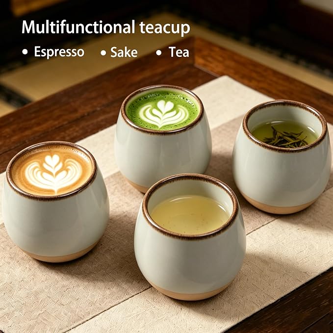 4pcs Japanese Tea Cups, 5.5OZ Vintage Espresso Cups, Handless Design Small - Image 3