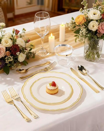 60 Pcs Ivory Gold Dinner Plates - Image 2