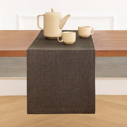 Solino Home 100% Pure Linen Table Runner Brown Long, Athena 14 x 108 in | Table - Image 2