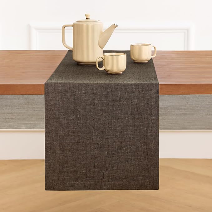 Solino Home 100% Pure Linen Table Runner Brown Long, Athena 14 x 120 in | Table - Image 2