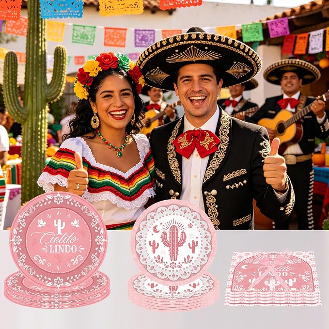 96 Pcs Pink Cielito Lindo Party Decorations, napkins and forks, Mexican fiesta - Image 6