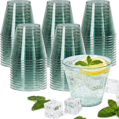 50 Pack 9oz Transparent Green Plastic Cups, Fancy Disposable Cocktail Cup | by Unknown