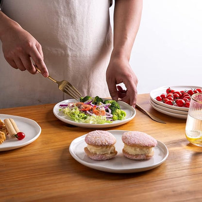LERATIO Dinner Plates,10.5 inch Ceramic Plates Set of 6,Porcelain Plates for kitchen with Wavy Edge,Microwave & Dishwasher & Oven Safe,Light Weight & Scratch Resistant Sevring Dish-White