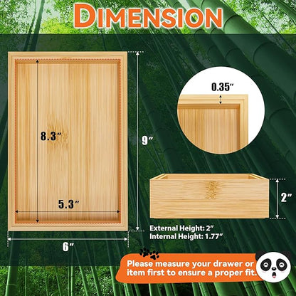 Bamboo Drawer Organizer, Cutlery Silverware Organizer for Kitchen Drawer, Stackable Utensil Organizer, 2 Pcs Flatware Organizer for Drawer, Wooden Storage Box Tray (Bamboo, 9 X 6 X 2 Inch)