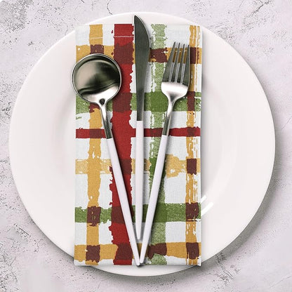 Urban Villa Cloth Napkins Set of 12 20x20 Inches 100% Cotton Napkins Cloth Washable Durable Reusable Absorbent Table Dinner Napkins Cloth for Thanksgiving Hotel Lunch Restaurant Parties – Fall Checks