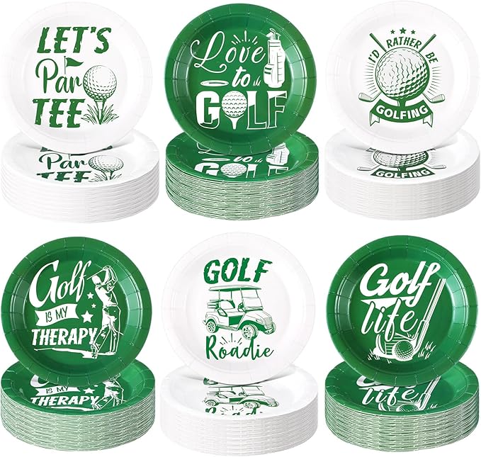 60 Pcs Golf Party Decorations 7 Inch Golf Party Paper Plates for Birthday Table Supplies Lets Par Tee Plates Disposable Sports Dessert Tableware for Holiday Baby Shower Favors