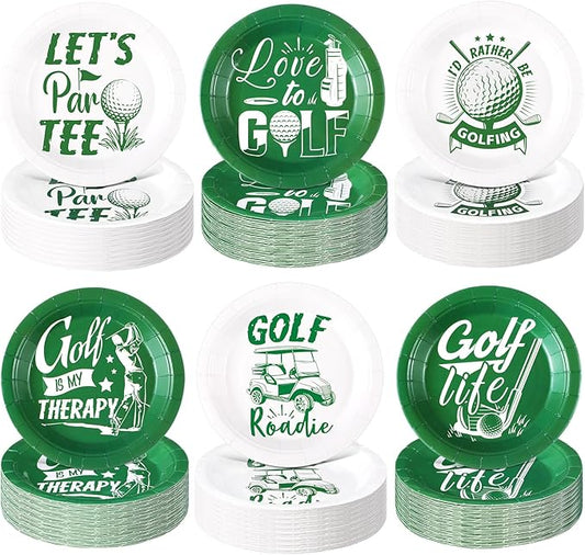 60 Pcs Golf Party Decorations 7 Inch Golf Party Paper Plates for Birthday Table Supplies Lets Par Tee Plates Disposable Sports Dessert Tableware for Holiday Baby Shower Favors