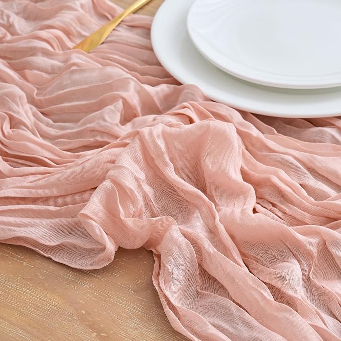 Asee'm 6pcs Dusty Pink Cheesecloth Table Runner Summer 10FT Gauze Rustic | Boho - Image 4