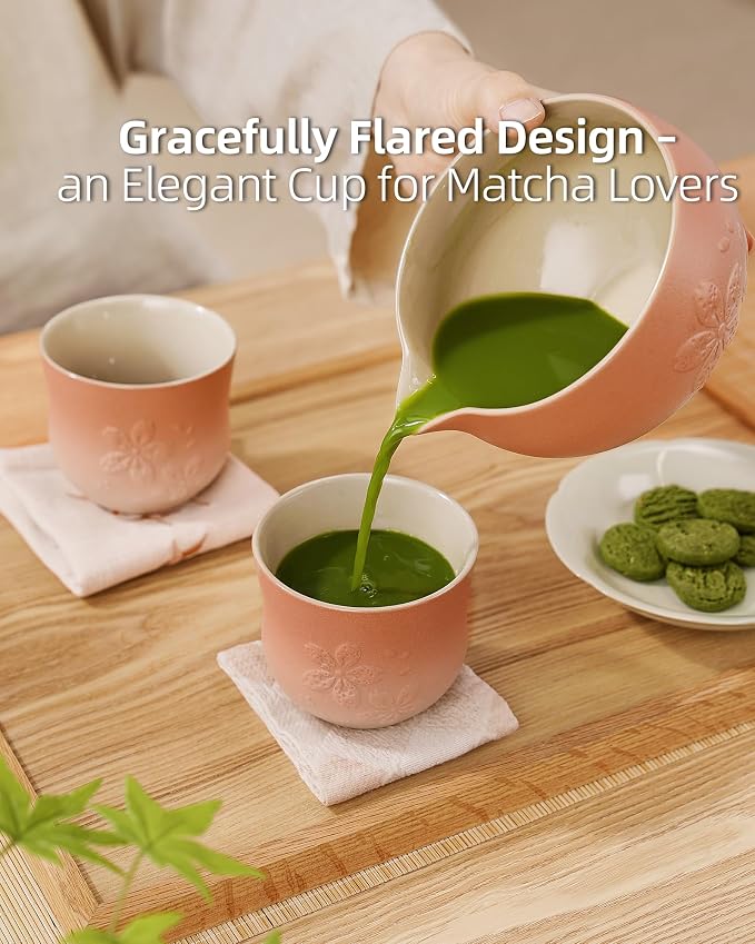 ZENS Japanese Tea Cups Set of 4 – 210ml Ceramic Handleless Tea Cups, Embossed - Image 7