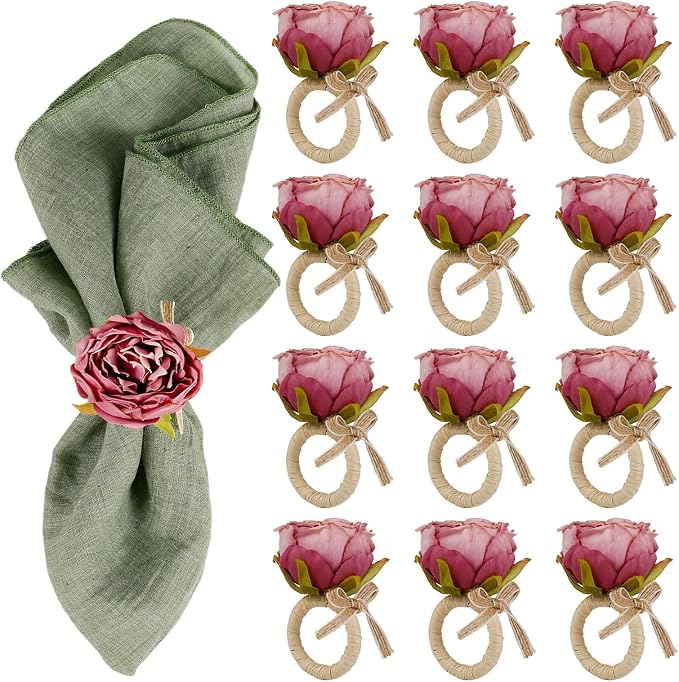 Handcraft Purple Flower Napkin Rings Set of 12, Peony Napkin Holder Floral Rings by FEKIDO