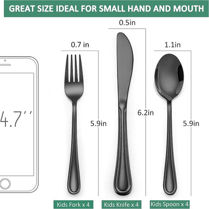 LIANYU 15-Piece Black Kids Silverware Set, Stainless Steel Toddler Utensils - Image 7
