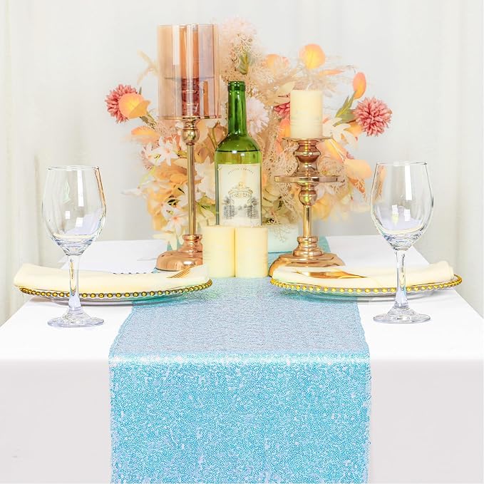 ShiDianYi Aqua Blue Sequin Table Runner 12''X72'' - Image 3