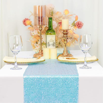 ShiDianYi Aqua Blue Sequin Table Runner 12''X72'' - Image 3