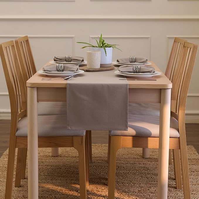 Encasa XO Table Runner, Cotton Canvas Dining Runner 13"x104" | Beige, 180 GSM - Image 4