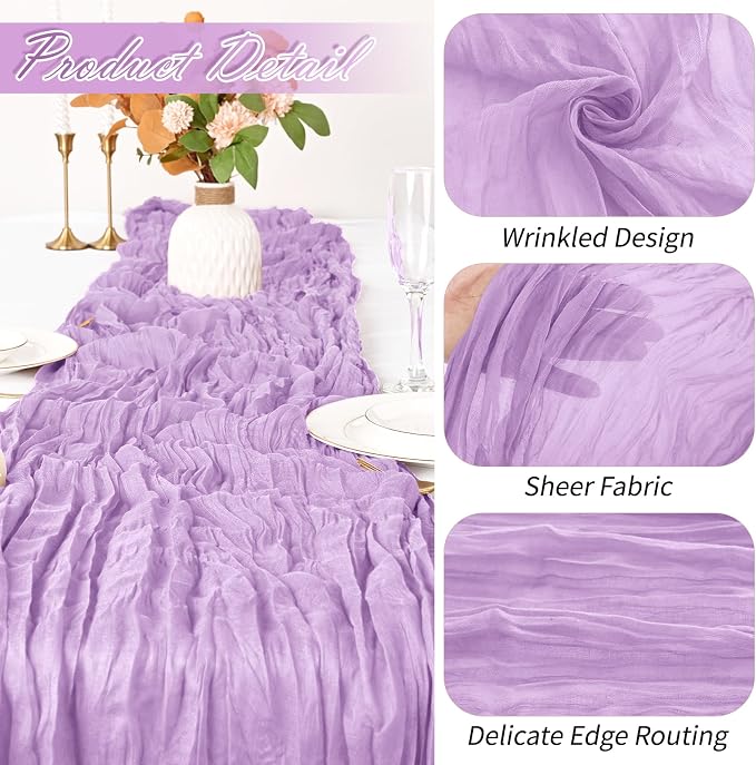 15 Pack Lavender Cheesecloth Table Runner 17 x 108 inch Cheese Cloth Table - Image 3