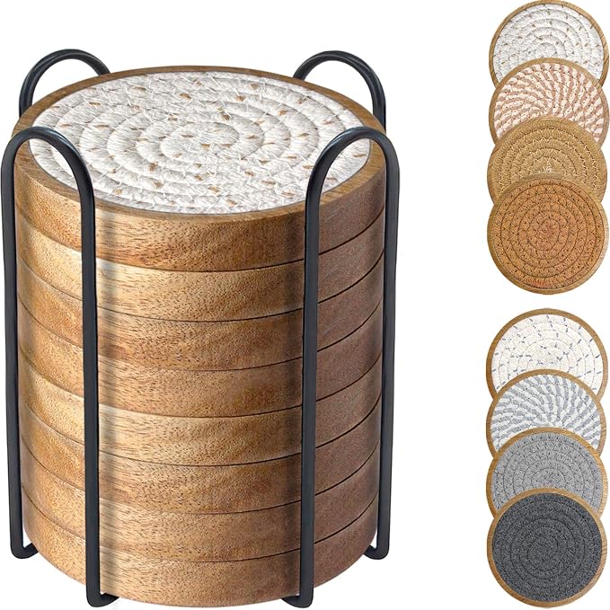 Eykao Coasters for Drinks Absorbent Sets of 8, Woven Coasters by Eykao