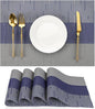 Placemats Set of 4, Vinyl Woven Place Mats Indoor Set of 4 Washable Wipeable PVC Table Mats Heat-Resistant Non Slip Plastic Placemat for Kitchen Dining Outdoor Table (Blue Gray, Set of 4)