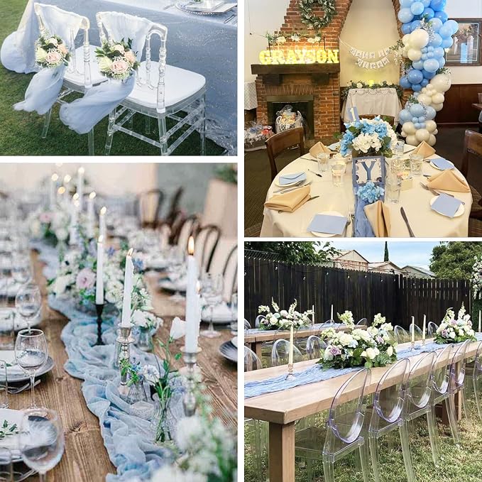3 Pack Dusty Blue Cheesecloth Table Runner 35x120inch, Boho Rustic Semi Sheer - Image 4
