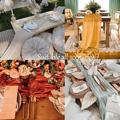 Cheesecloth Table Runner 13.3FT Long Yellow Boho Table Runner Wrinkle Rustic - Image 6