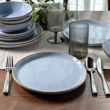 AmorArc Ceramic Dinnerware Sets,Handmade Reactive Glaze Stoneware Plates and Bowls Sets,Highly Chip and Crack Resistant Dishware | Dishwasher & Microwave Safe Dishes, Service for 4 (12pc)