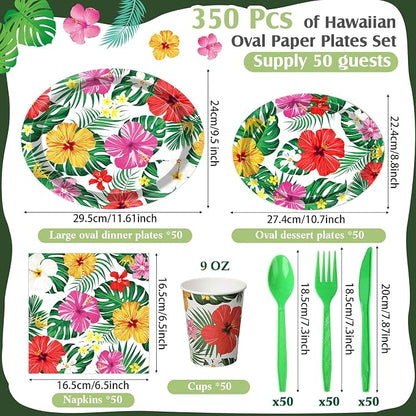 350 Pcs Luau Tropical Party Supplies 12 in Disposable Hawaiian Luau Oval Plates - Image 3