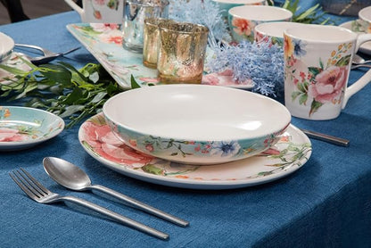 Bico Margret's Garden Pasta Bowls, 35oz Salad Bowl Set of 4, Large Ceramic - Image 3