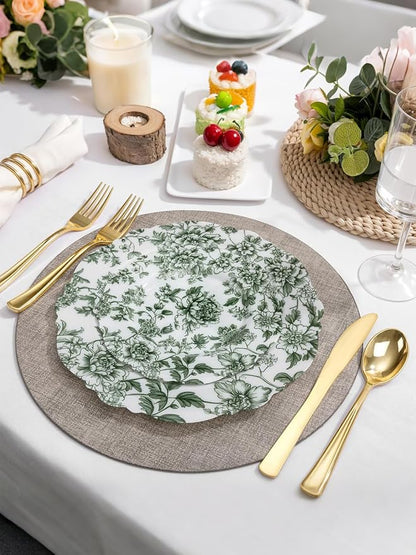 20PCS Green Plastic Plates Floral - Image 3