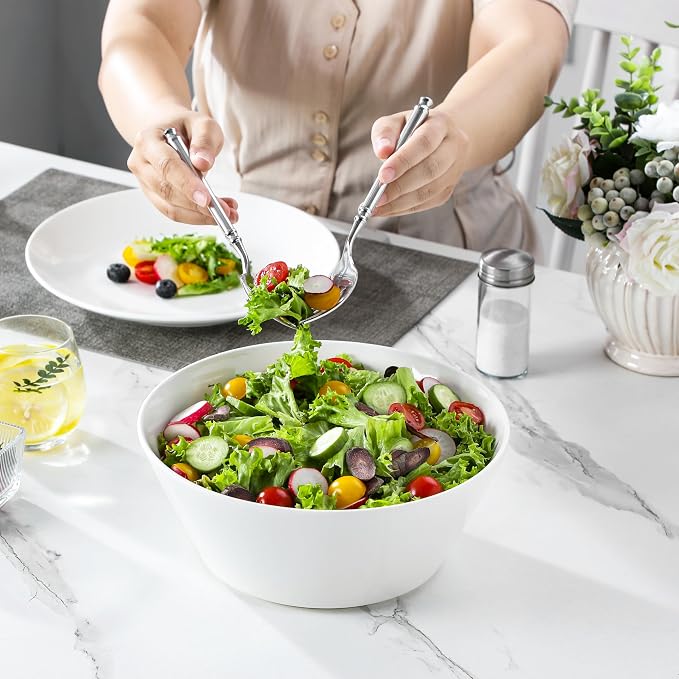 MALACASA 105 OZ Large Serving Bowls Ceramic Salad Soup Bowls Set of 2 | Deep - Image 7