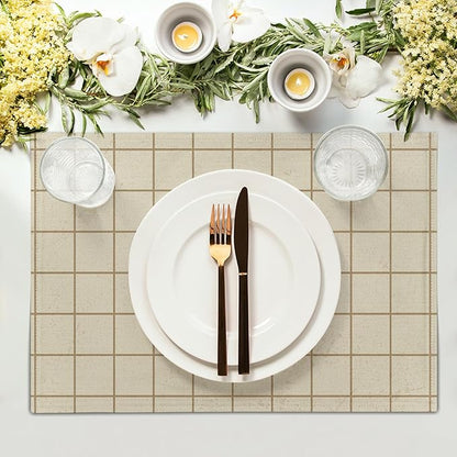 Buffalo Plaid Placemats - Beige Rustic Place Mats Set of 4 Farmhouse Country Table Mats Kitchen Mats 12x18 for Party Dining Table