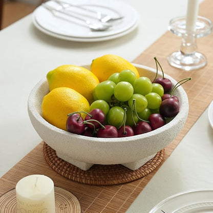 Beige Decorative Bowl, Large Fruit Bowl for Kitchen Counter, Resin Pedestal Key Bowls for Entryway Table, Coffee Table Centerpiece