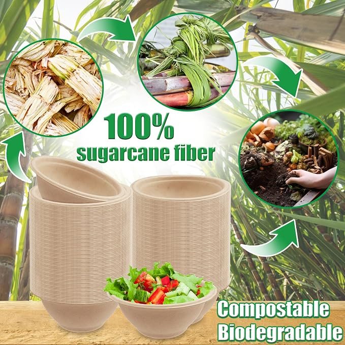 Tiaiidi 200 Pack Compostable Natural Paper Bowls, 8 oz Disposable Paper Bowls - Image 3