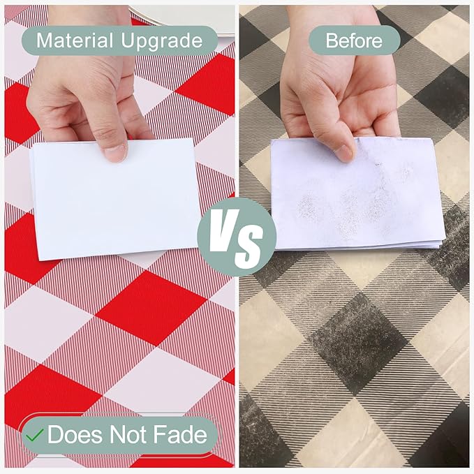misaya Rectangle Waterproof Vinyl Table Cloth, Buffalo Flannel Backed Tablecloth, Wipeable Plastic Table Cover for Valentine's Day, Dinner, Kitchen, Outdoor (60" x 102", Red and White)