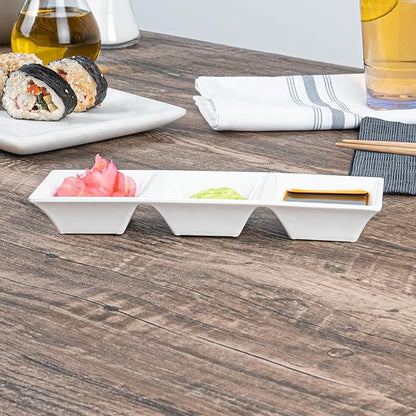 Melamine Triple Bowl, Melamine Triplet Bowl Set - Square Bowls - White - 8.8" - 10ct Box - Voga - Restaurantware