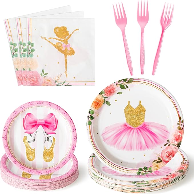 96Pcs Ballerina Ballet Dancing Girl Party Plates Supplies Tableware Decorations by G1ngtar