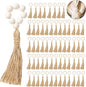 Maxcheck 60 Pcs Wood Bead Napkin Rings with Tassel Handmade Wooden Farmhouse Napkin Ring Natural Beaded Napkin Ring Holders for Tabletop Dining Party Wedding Gathering Home Decoration (Rustic)