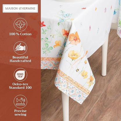 Maison d' Hermine Table Cloth Rectangle Table 100% Cotton 70 x 108 Inches Tablecloth Reusable Decorative for Dining Room Farmhouse Home Valentines Day Decorations Spring Summer - Summer Whisper