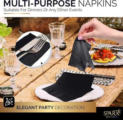 100 Pack Black Beverage Napkins, Big Party Pack, 2 Ply, Ideal for Wedding, Party, Birthday, Dinner, Lunch, Cocktails. (5” x 5”) by Amcrate