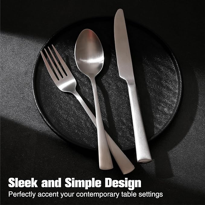 18/10 Flatware set for 4, 20 Piece Matte Stainless Steel Silverware Set | - Image 5