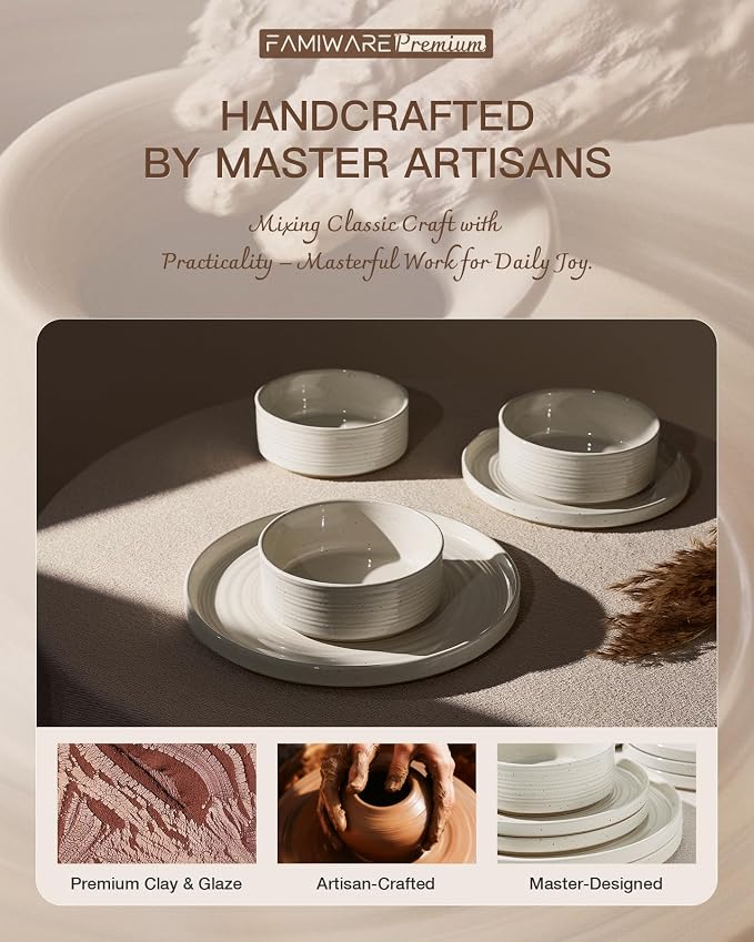 Stoneware Dinnerware Set for 8, Plates and Bowls - Image 6