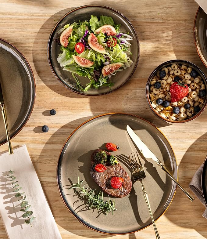 Ceramic Dinnerware Set for 4, 16-Piece Plates and Bowls Set | Handmade Reactive - Image 3