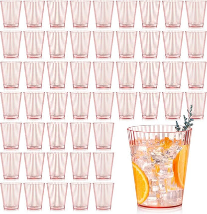 48 PCS Plastic Ribbed Drinking Glasses Pink 10oz Vintage Ripple Stemless Wine by SHIQIKEJIPTY