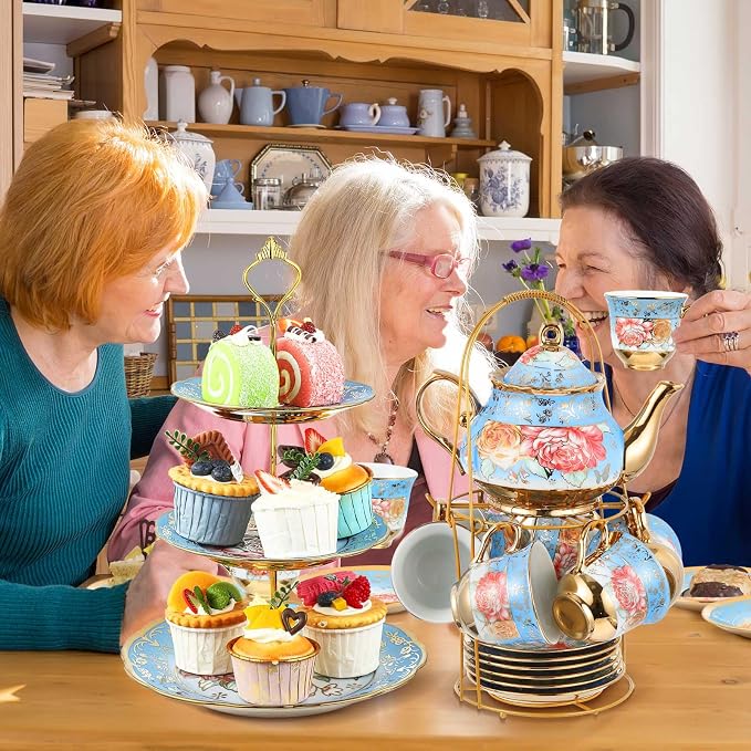 21 Pcs Porcelain Tea Set for Women Tea Party - Image 4