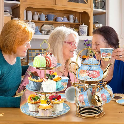 21 Pcs Porcelain Tea Set for Women Tea Party - Image 4